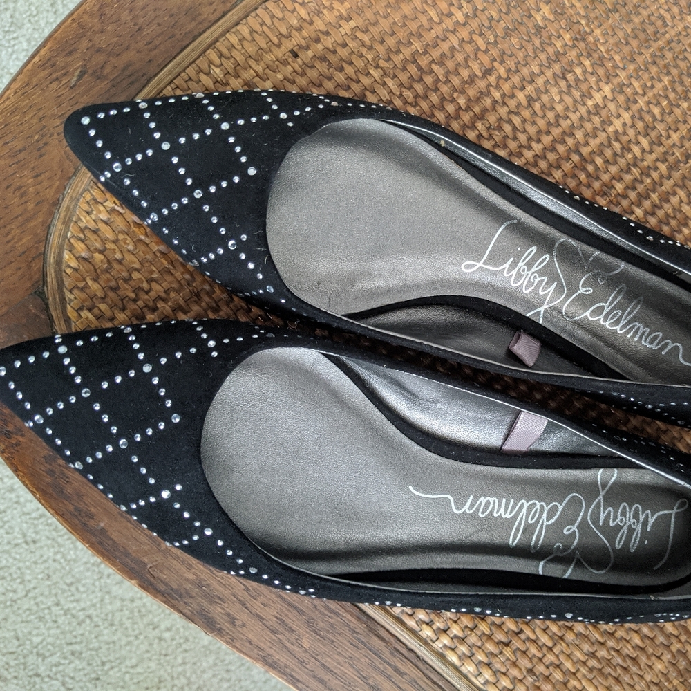 Libby Edelman Ballet Flats Size 8 Rich Black Studded Embellishments